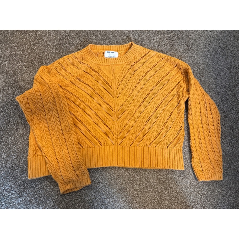Old Navy Sweater Womens Large Mustard Yellow Excellent Pointelle Chevron Knit